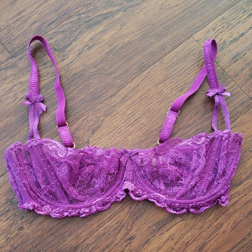 Agent Provocateur Purple Floral Lace Bra Size 36D Dainty Fairy Romantic Feminine